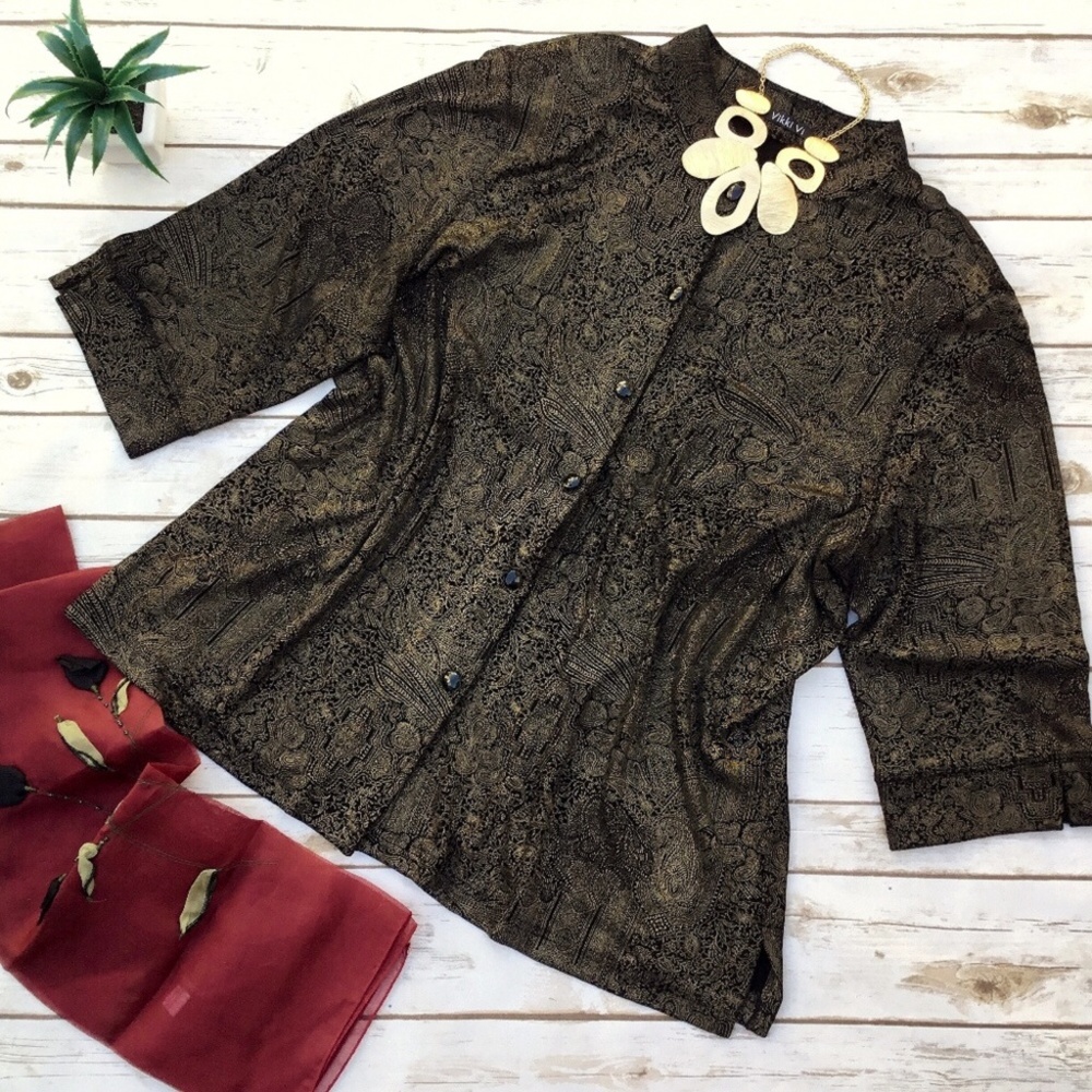 Long Plus Size Black Gold Top / Jacket by Vikki Vi